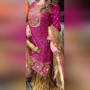 Embroidered Maroon Dress with Gold Accents